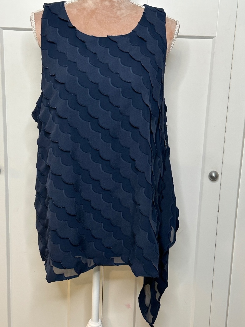 Alfani Women's Scalloped Asymmetrical Tank Top, Large, Navy Nautical, Sz XL